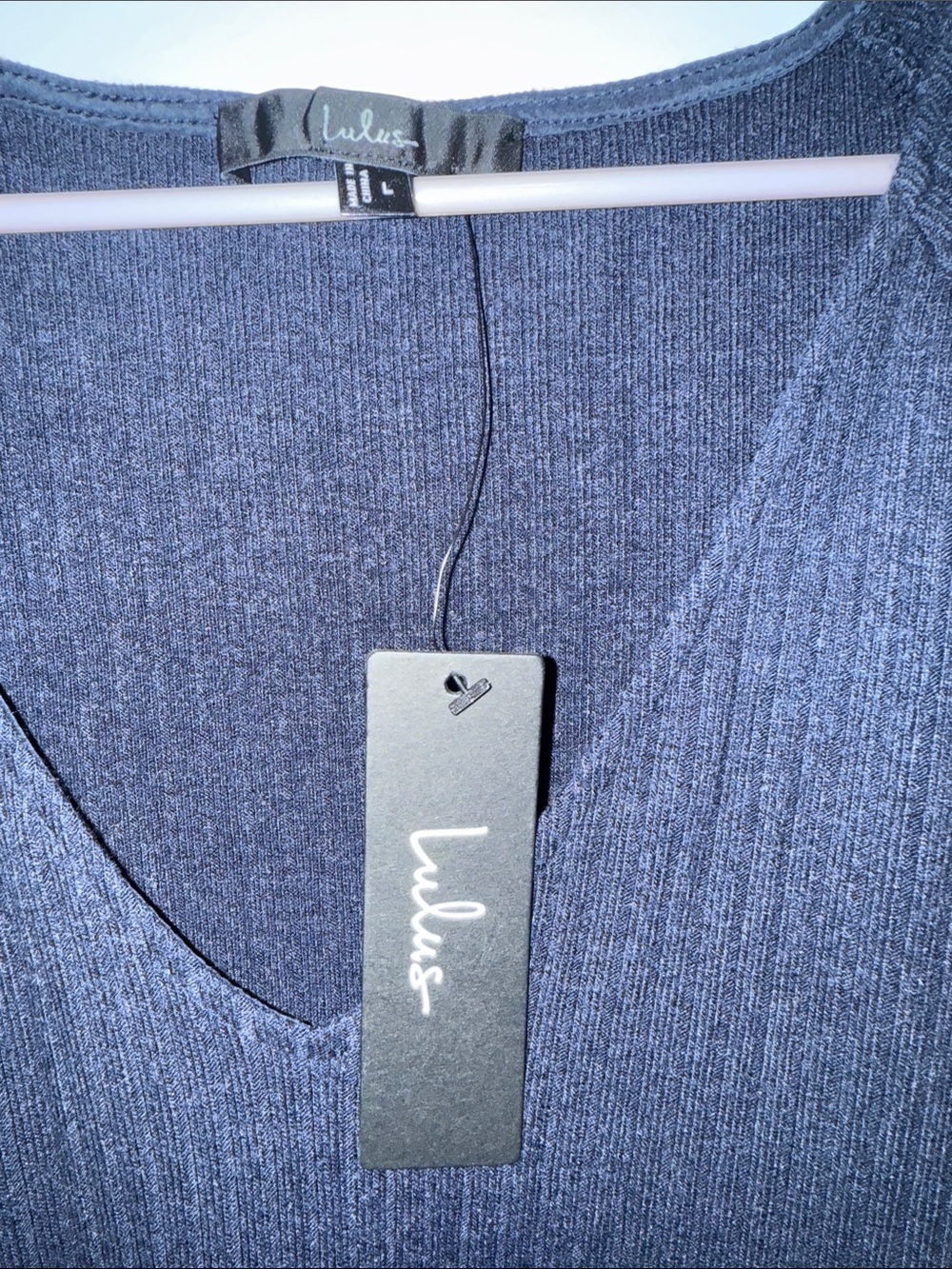 Lulu's Navy Ribbed V-Neck Sweater Dress